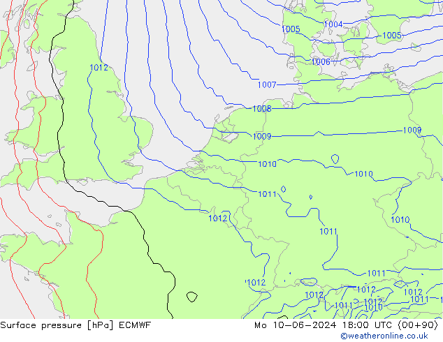 Bodendruck ECMWF Mo 10.06.2024 18 UTC