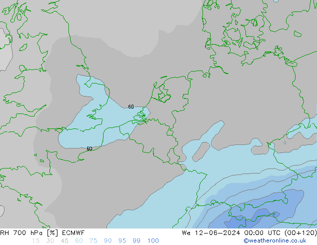 RH 700 hPa ECMWF We 12.06.2024 00 UTC