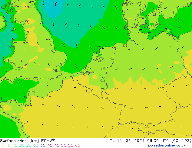 Rüzgar 10 m ECMWF Sa 11.06.2024 06 UTC