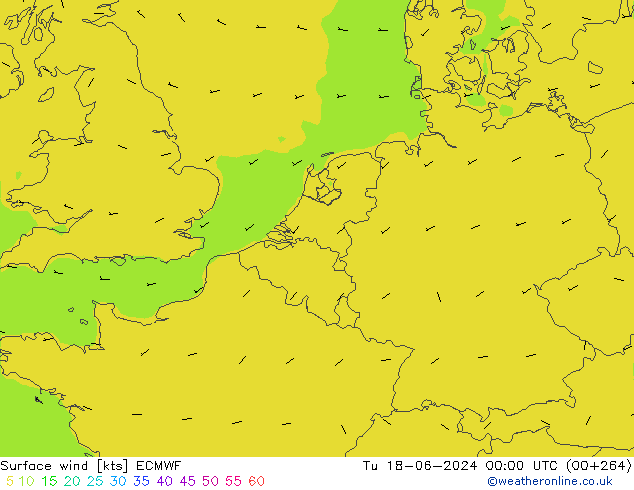 Surface wind ECMWF Tu 18.06.2024 00 UTC