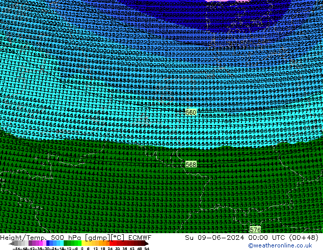 Height/Temp. 500 hPa ECMWF Su 09.06.2024 00 UTC