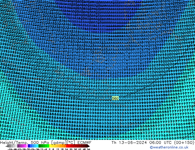 Height/Temp. 500 hPa ECMWF Th 13.06.2024 06 UTC