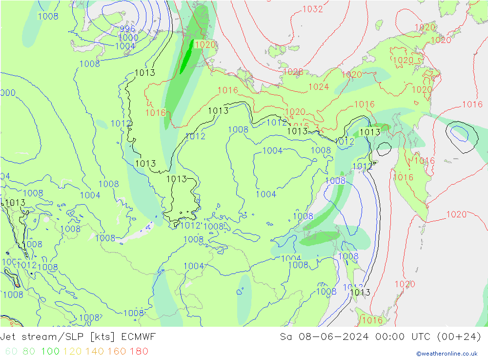 джет/приземное давление ECMWF сб 08.06.2024 00 UTC