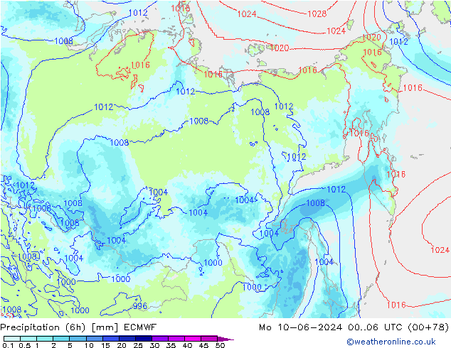 Précipitation (6h) ECMWF lun 10.06.2024 06 UTC