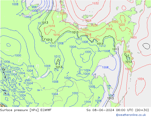 Pressione al suolo ECMWF sab 08.06.2024 06 UTC