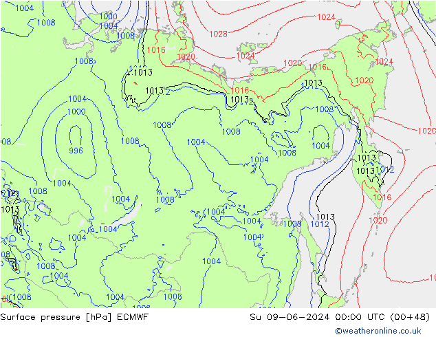 Pressione al suolo ECMWF dom 09.06.2024 00 UTC