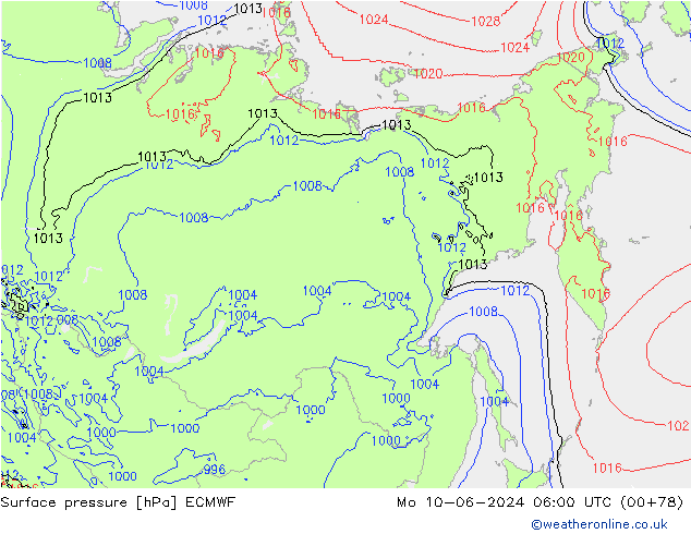 ciśnienie ECMWF pon. 10.06.2024 06 UTC