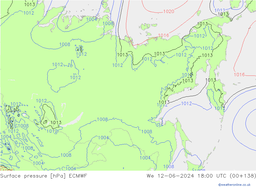 Atmosférický tlak ECMWF St 12.06.2024 18 UTC