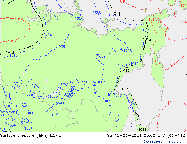 Presión superficial ECMWF sáb 15.06.2024 00 UTC