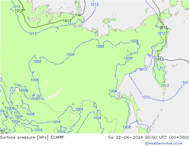 Surface pressure ECMWF Sa 22.06.2024 00 UTC