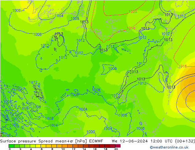 Atmosférický tlak Spread ECMWF St 12.06.2024 12 UTC