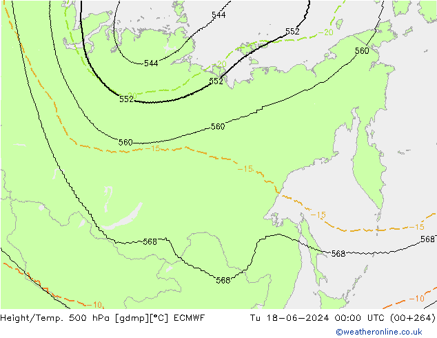 Hoogte/Temp. 500 hPa ECMWF di 18.06.2024 00 UTC