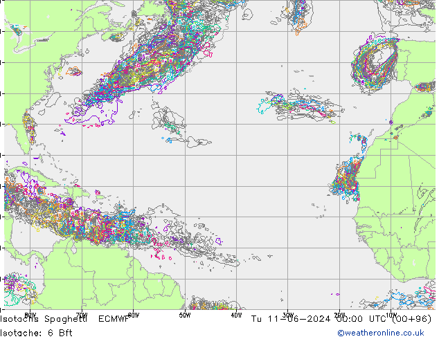 Isotachs Spaghetti ECMWF Tu 11.06.2024 00 UTC