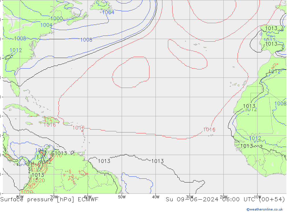 Surface pressure ECMWF Su 09.06.2024 06 UTC