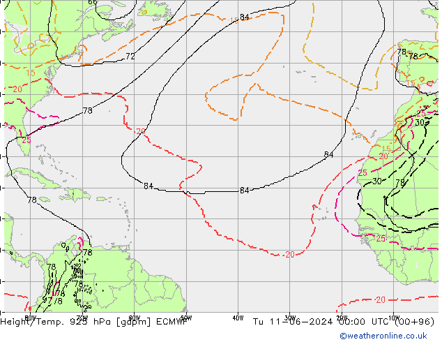 Height/Temp. 925 hPa ECMWF mar 11.06.2024 00 UTC