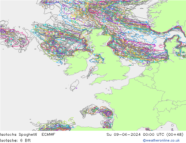 Eşrüzgar Hızları Spaghetti ECMWF Paz 09.06.2024 00 UTC