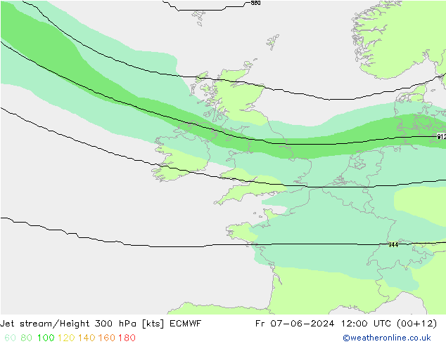 Corrente a getto ECMWF ven 07.06.2024 12 UTC