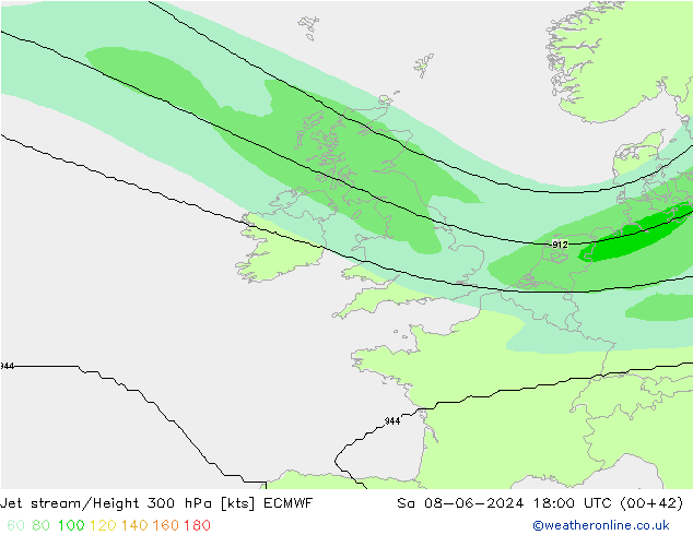 Jet stream/Height 300 hPa ECMWF Sa 08.06.2024 18 UTC