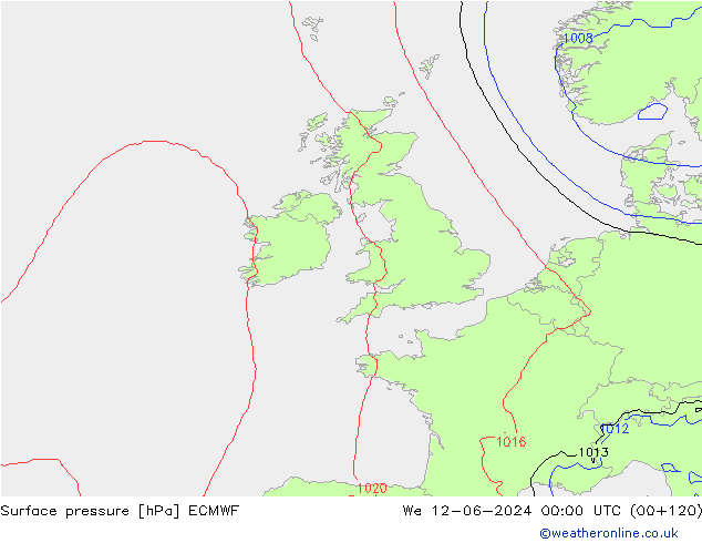 Surface pressure ECMWF We 12.06.2024 00 UTC