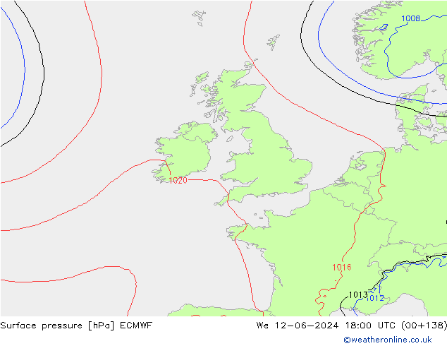 Surface pressure ECMWF We 12.06.2024 18 UTC