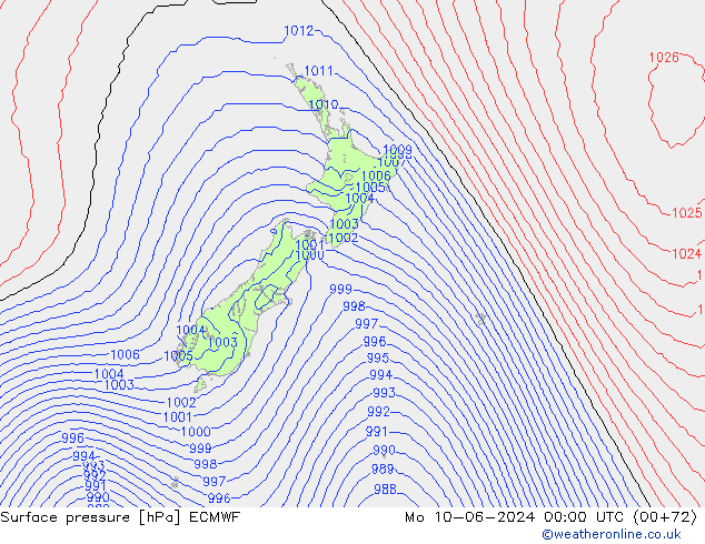 Luchtdruk (Grond) ECMWF ma 10.06.2024 00 UTC