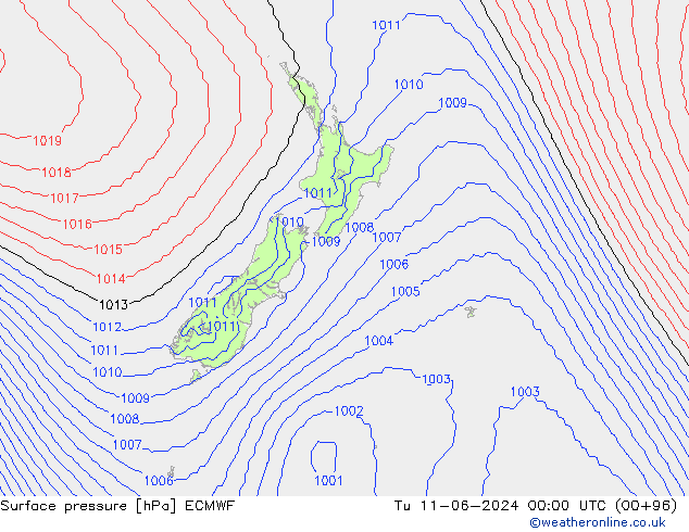 Surface pressure ECMWF Tu 11.06.2024 00 UTC