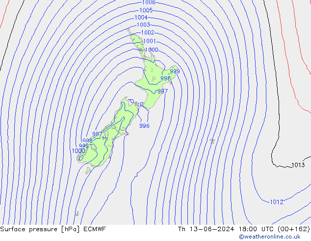 Surface pressure ECMWF Th 13.06.2024 18 UTC