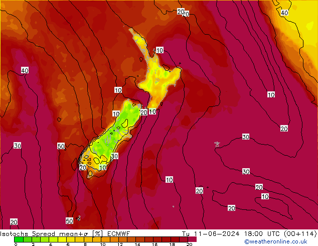 Isotachen Spread ECMWF di 11.06.2024 18 UTC