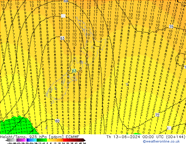 Height/Temp. 925 hPa ECMWF Th 13.06.2024 00 UTC