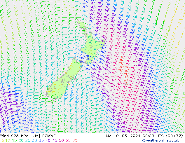 Wind 925 hPa ECMWF Mo 10.06.2024 00 UTC