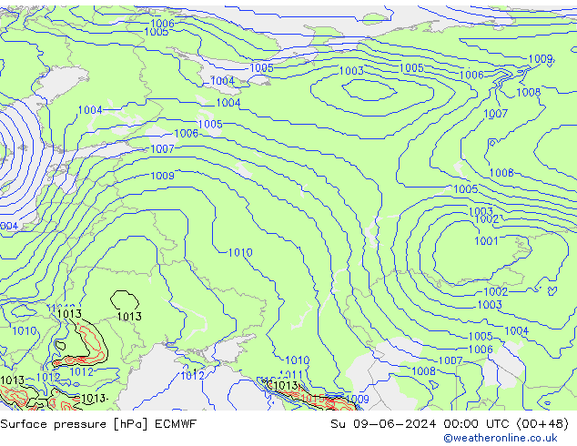 Luchtdruk (Grond) ECMWF zo 09.06.2024 00 UTC