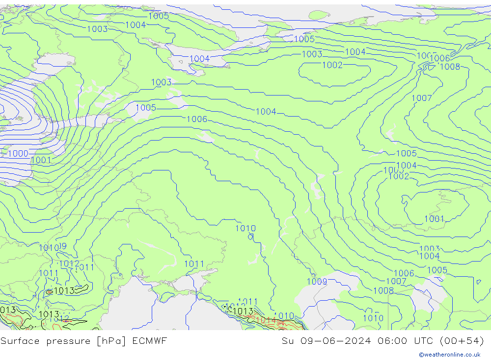 Presión superficial ECMWF dom 09.06.2024 06 UTC