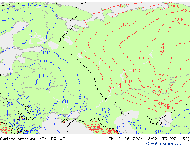 Surface pressure ECMWF Th 13.06.2024 18 UTC