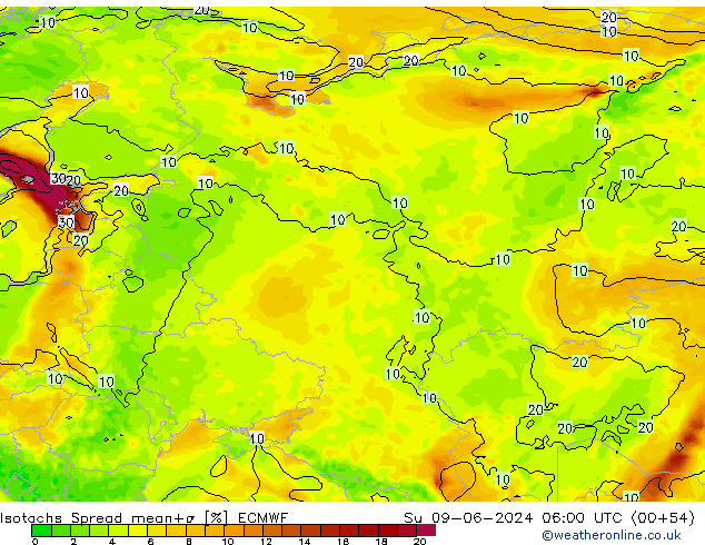 Isotaca Spread ECMWF dom 09.06.2024 06 UTC