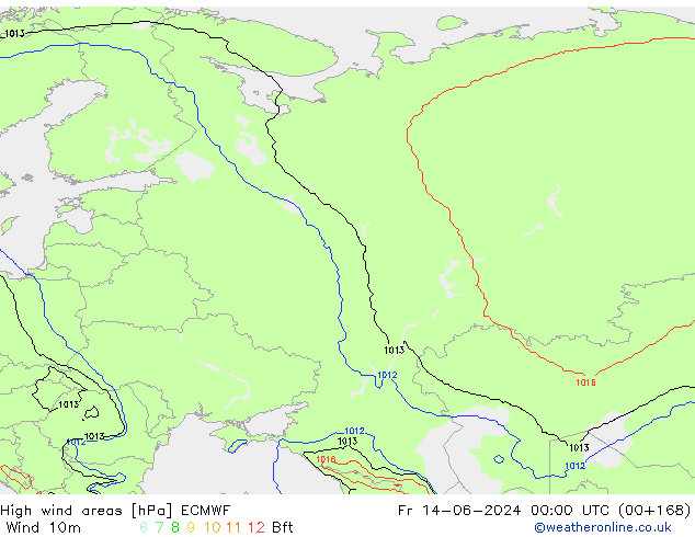 High wind areas ECMWF Sex 14.06.2024 00 UTC