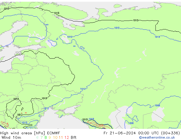 High wind areas ECMWF пт 21.06.2024 00 UTC