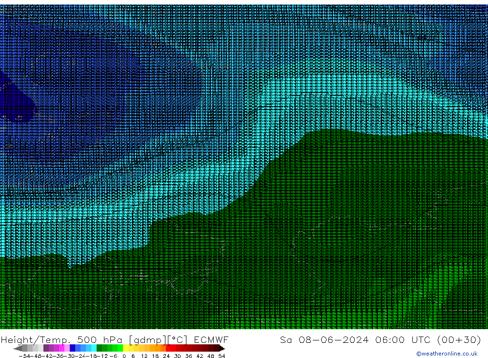 Height/Temp. 500 hPa ECMWF Sa 08.06.2024 06 UTC