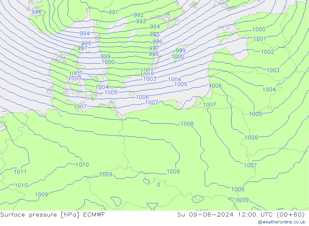 приземное давление ECMWF Вс 09.06.2024 12 UTC