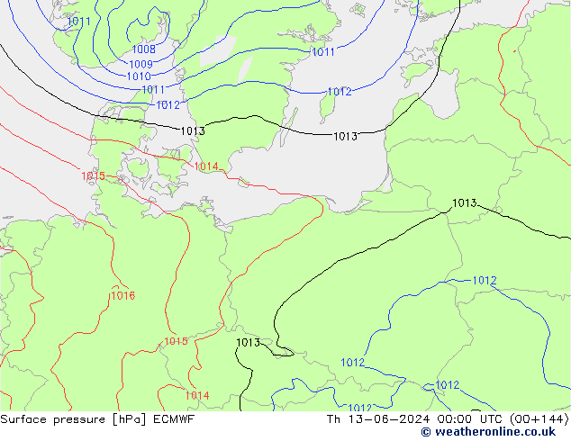 pressão do solo ECMWF Qui 13.06.2024 00 UTC