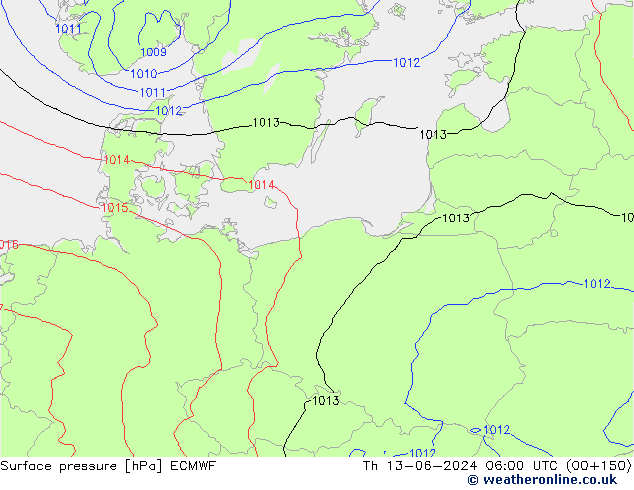 Luchtdruk (Grond) ECMWF do 13.06.2024 06 UTC