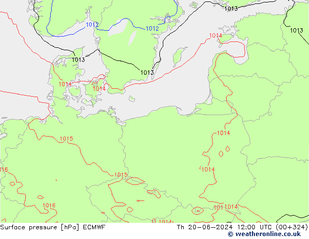 Presión superficial ECMWF jue 20.06.2024 12 UTC