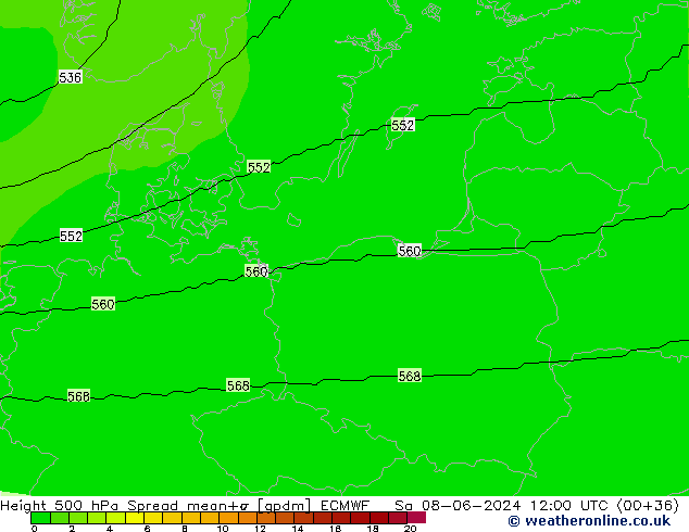 Height 500 hPa Spread ECMWF so. 08.06.2024 12 UTC