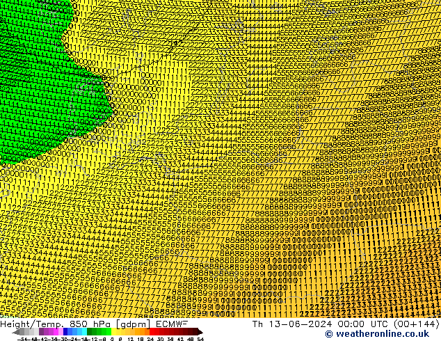 Height/Temp. 850 hPa ECMWF Qui 13.06.2024 00 UTC