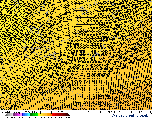 Height/Temp. 850 hPa ECMWF Qua 19.06.2024 12 UTC