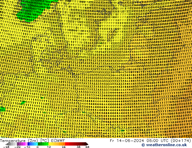 Temperatura (2m) ECMWF ven 14.06.2024 06 UTC