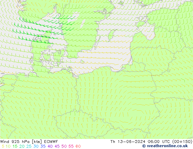 Wind 925 hPa ECMWF do 13.06.2024 06 UTC