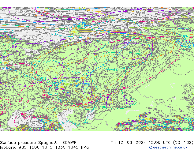 Luchtdruk op zeeniveau Spaghetti ECMWF do 13.06.2024 18 UTC
