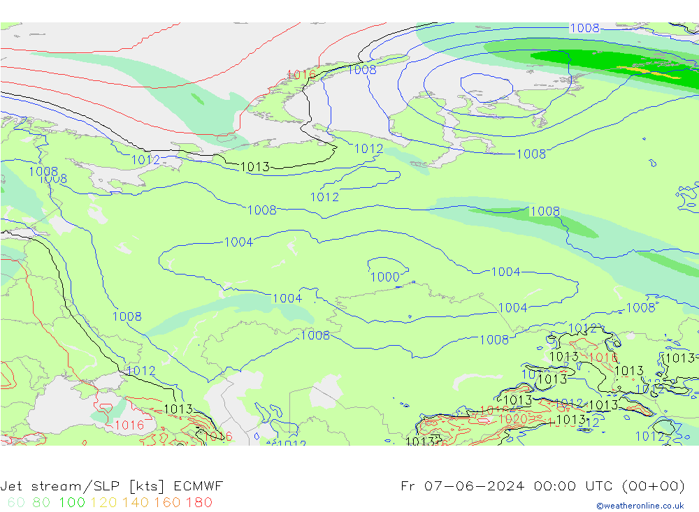 Corrente a getto ECMWF ven 07.06.2024 00 UTC