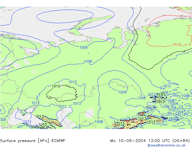 Surface pressure ECMWF Mo 10.06.2024 12 UTC