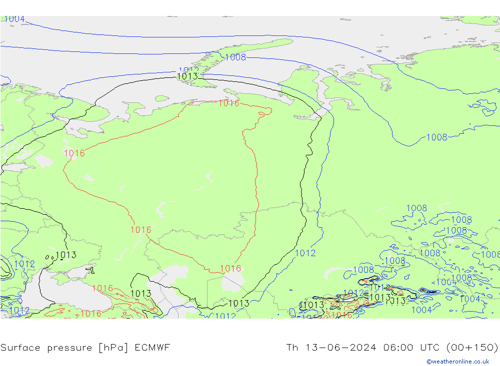 Surface pressure ECMWF Th 13.06.2024 06 UTC